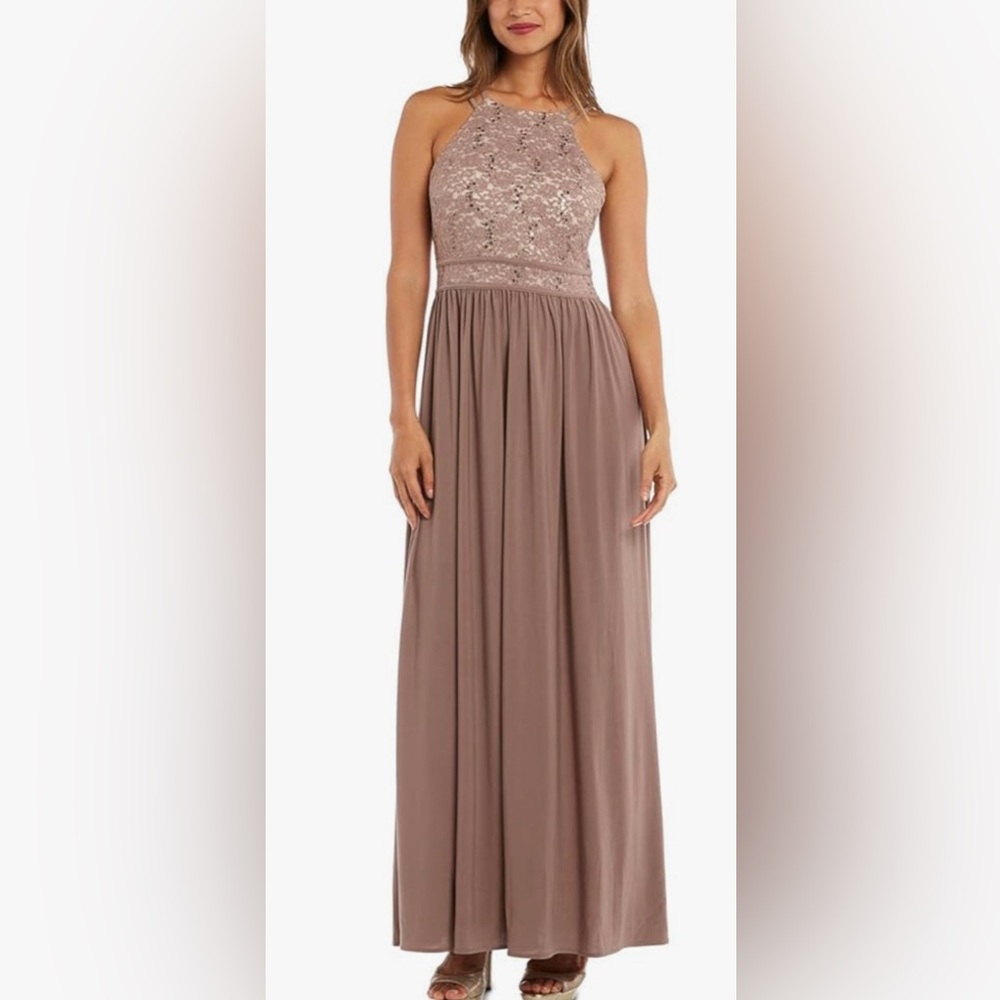 Nightway Womens Lace-Top A-Line
Gown Dress Sz 14W Taupe Fb